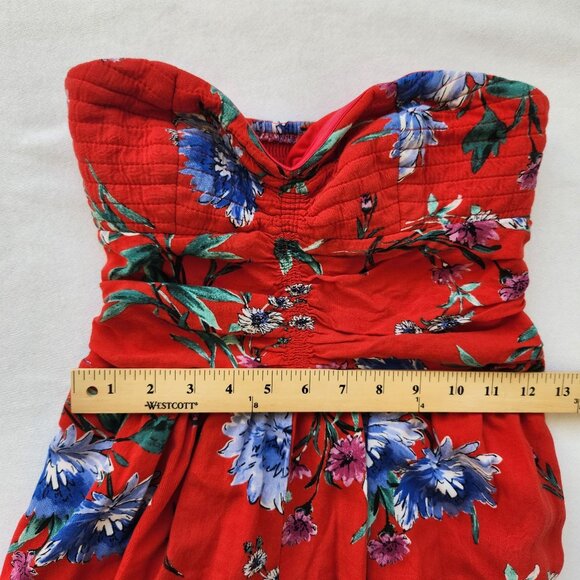 Band Of Gypsies BOG Collective Red Floral Strapless Jumpsuit Summer Boho Flowy - Picture 13 of 13